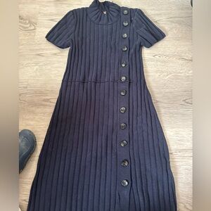 Free People Navy Ribbed Button-Down Dress